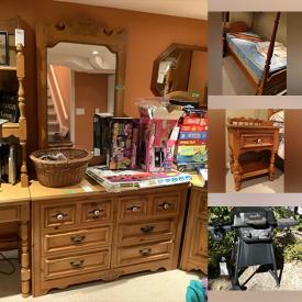 MaxSold Auction: This online auction features furniture such as bookcases, canopy bed, cabinets, desk hutch, wood dresser with mirror, corner cabinet, Young Hinkle nightstand and others, toys, jig saw and tools, birdhouses, cross-country skis, wall art, mirrors, rubber stamps, board games, decor, cushions, books, kitchenware, small kitchen appliances, Royal Albert and much more!