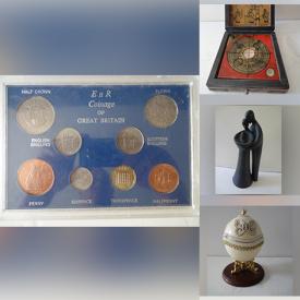 MaxSold Auction: This online auction features die-cast pump, printer, bookends, candy dishes, elephant figurine, pottery, Cottages by David Winter, prints, poster, lithographs, Seriolitograph,  Bradford mini collector plates, soapstone art, silver-plate pitcher, paperweights, Royal Doulton figurine, vintage figurines, musical box, signed books, Gnomes by Tom Clark, Dan Marino memorabilia, wall sconces, lacquer hinged box, coins, dolls, mantel clock, native figurines, hot wheels car models,  Books, Vintage Kundo clock, cameras & accessories, Feng Shui compass, games, miter saw, projector, cordless drills, binoculars, telescope, trinket box, comics, International currency, weather monitor and much more!