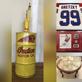 MaxSold Auction: This online auction features an Italian marble top table, jewelry, Wayne Gretzky jersey and other hockey collectibles, sports collectibles, trading cards, records, collectors plates, Marvel figurines, Noritake, garden tools, lamps, vintage WWF posters, gemstones, oil drum, soda bottles, vacuum, vintage Pyrex and much more!