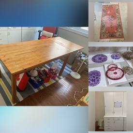 MaxSold Auction: This online auction features furniture such as end tables, stool, cabinets, shelving units, chairs, drop leaf table, bookshelf and more, kitchenware, toys, luggage, wall art, plant pots, lights, trampoline, accessories, clothing, rugs, Wen scroll saw, crystal, silverplate, art supplies and much more!