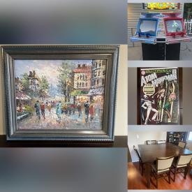 MaxSold Auction: This online auction features Marie Charlot oil painting, office equipment, Sega arcade game, snow thrower, spa chair, tanning bed, bunk beds, beer signs, vinyl records, porcelain dolls, vintage books, power tools, comics, toys, sports equipment,  House Of Hatten ornaments, kitchen island cart and much more!