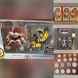 MaxSold Auction: This online auction features collectibles such as vintage Barbie doll collection, McFarlane figurines, sports and nonsports trading cards, Hockey Bobbleheads, diecast vehicles, Smurfs figurines, playoff tickets, ticket stubs, puck stand-up coin banks, Vintage Postcards, vintage sport and other magazine, Star Stamps in protective plastics, uncut ticket sheet, Canadian Medallion collection albums, laminated NHL posters, Foreign country coins,  Canadian Hockey Team Coins, Baseball team coins, bank notes, autographed photos, fiction figurines, comics, posters and much more!