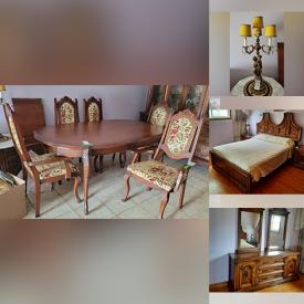 MaxSold Auction: This online auction features furniture such as wood cabinets, vintage chair, dining table and chairs, MCM dressers, armoire, lamps and more!