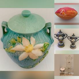 MaxSold Auction: This online auction features a turntable, ice maker, hand mixer, ninja blender, silverware, corning ware, Buccaneers Polo Shirts, 1944 Roseville vase, lantern, autographed sports cards and much more!