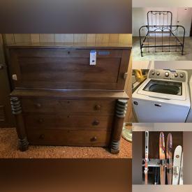 MaxSold Auction: This online auction features vintage trunk, vintage secretary, sewing machine, vintage metal bed frame, skiing trainer, wicker furniture, baskets, computer table, board games, art pottery, office supplies, classic books, vintage Tampa Bay Buccaneers memorabilia, washer, dryer, executive desk, refrigerator, sports equipment, power washer, exercise equipment, oil lamps, power, hand & yard tools, rolling toolbox and much more!