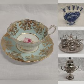 MaxSold Auction: This online auction features Royal Chelsea China, Royal Albert China, Prussia Bone China, Paragon Fine china, Vintage Aynsley, Royal Bavarian, Royal Stafford, Vintage Hammersley, Minton Rose Gold Bone China, Decorative Hand-painted dishware, Wedgwood Creamware, Hand-painted Turkish Style Mosaic Bowls, Mid century crystal ware,  Silver plated Serving ware, Silver-plated Sugar and Cream Dish, Silver-plated Chalices, Silver-plated Tea and Coffee Set, Rogers Bros. Silverware spoons, glass serving plates, Viking Ruby Red glass platter, Clear Crystal Vases, Glass/Crystal Serving Tray and much more!