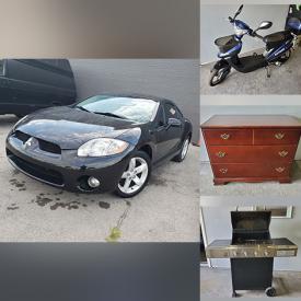 MaxSold Auction: This online auction features Black Mitsubishi Eclipse car, Electric Bike, chairs, tables, dehumidifier, vacuum, Wine Maker, kitchenware, Queen Bed Frame,  dresser, BBQ, microwave, kitchen appliances and much more!