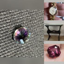 MaxSold Auction: This online auction features loose gemstones such as garnets, tourmalines, moonstone,  topaz, sapphire, and gemstone jewelry, Turkish teacups, sheets, watches, Asian-inspired nightstands, Wheat Straw dishware, antique European clock, pet products and much more!