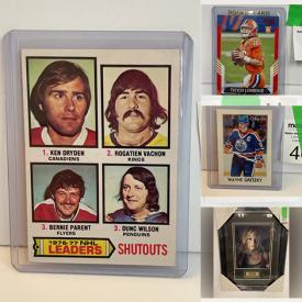 MaxSold Auction: This online auction features signed & unsigned, framed & unframed sports trading cards, power tool, Pokémon card, DVDs, TWD collectible, FM stereo, CDs, new battery packs, bobblehead, microwave stand, new CFL football, new massagers, mini hockey sticks, new Nerf toy and much more!