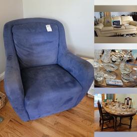 MaxSold Auction: This online auction features items such as Chair, Leather Sofa, Table, Chairs, Antique Sideboard, Vintage kitchenware, Vases, Clocks, serving ware, Pottery, Luggage, china, Dishware and much more!