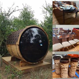 MaxSold Auction: This online auction features a sauna pod, jacuzzi, furniture such as an antique Drexel dining table, pool table, dining chairs, antique bedframes, tables, chairs, bookshelf, antique chair, vintage cabinet and others, wall art, linens, lamps, antique photos, hair clipper, books, office supplies, kitchenware, Griswold pans, pewter items, totem pole, toolbox, tools, Volant skis, rugs, retro wall clock and much more!