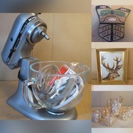 MaxSold Auction: This online auction features modern style table, mantel clock, meat grinder, mixer, marble rolling pin, oil on canvas, Wedgwood Christmas 1981 Plate, hardware items and much more!