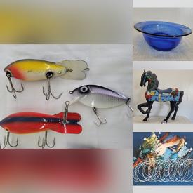 MaxSold Auction: This online auction features fishing tackle, Star Wars collectibles, vintage 8-track cartridges, sports trading cards, art pottery, arrowheads, vintage Pyrex, TV, Lego miniatures figures, Wade figurines, original oil paintings, M&M collectibles, art glass, kids bike, cookie jars, stamps, video game consoles & games, comics, vintage tools and much more!