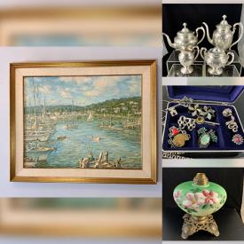 MaxSold Auction: This online auction features milk glass, Robert Goldman oil painting, art glass, salt & pepper shakers, Swarovski figurines, sterling jewelry, antique oil lamp, porcelain trinket boxes, African dragon mask, costume jewelry, small kitchen appliances, Ikea wicker chair and much more!