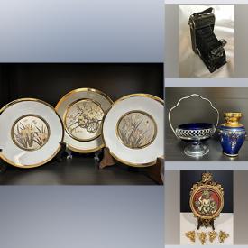 MaxSold Auction: This online auction features gold jewelry, sterling silver jewelry, costume jewelry, vintage camera, Sweden crystal sculpture, chess set, Royal Doulton bunnykins, Murano vases, Limoges plates, Hurricane glasses, paperweights, sea conches, oil painting on canvas, lamps, Persian rug, vintage 24k gold plate, vintage Cobalt vase, vintage brass pitcher, vintage paragon creamer & sugar, Royal Daulton & Kaiser collector plates, vintage wall plaques, nesting trinket boxes, decorative plates, coins, crystal ware, vintage art, electronics and much more!