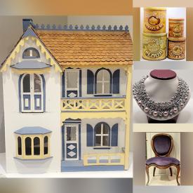 MaxSold Auction: This online auction features vintage tins, Wedgwood, antique balloon-style chair, light fixtures, vintage dollhouse, framed art, ceramics, glassware, costume jewelry, cosmetics, school supplies, storage bins and much more!