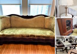 MaxSold Auction: This online auction features mahogany dining table & chairs, vintage foot locker, art glass, vintage sconces, playroom rug, stained glass window, sofas, vintage cookbooks, jewelry-making supplies, video game system, pet products and much more!