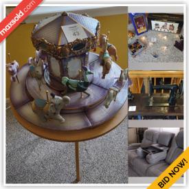 MaxSold Auction: This online auction features a large electric recliner, glass tables, antique sewing machine, ice cream freezer, Christmas and Halloween decor, Carousel set, keyboard, tools and much more!