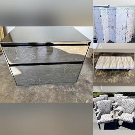 MaxSold Auction: This online auction features various items such as Asian chest, door console, iron frame, sofa, leaf desk, chair, table, barstools, nightstands, light set, canvas screen, pillows, prints, ottoman, day bed and much more.