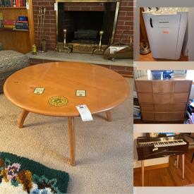 MaxSold Auction: This online auction features furniture such as MCM chairs, tables, vintage metal desk, vintage record player in cabinet, corner bench, Heywood Wakefield dresser and others, lamps, GE washer and dryer, kitchenware, vintage Lusterware, Wedgwood, small kitchen appliances, fireplace tools, milk glass, books, rugs, gold-toned coffee serving set, Leica, yard tools, bird bath, hardware, hand tools and much more!