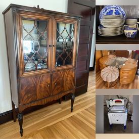 MaxSold Auction: This online auction features furniture such as a drum table, antique armoire, metal cabinet, dropleaf table, buffet and others, rugs, oil lamps, crystalware, Blue Willow transferware, vintage telephones, linens, accessories, vintage clocks, small kitchen appliances, midcentury washing machine, ladders, tools, golf items, sewing supplies, ladders and much more!