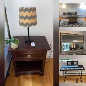 MaxSold Auction: This online auction features various items such as a table, tv stand, bed frame, lamp, rug, mirror, stool, chairs, sideboard, freezer, keyboard, sofa, treadmill, recumbent bike, dumbbells, kettle bells, ladder, cushions, wall art, plush toys and much more.