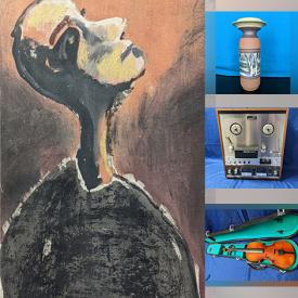 MaxSold Auction: This online auction features Paul Klee print, Impasto abstract, modernist Japanese coffee pot, Japanese pottery bowl, vintage seltzer bottle, studio pottery, teacup/saucer sets, art glass, vintage batter bowl, stereo components, clarinet, violin, vintage inkwells, cameras, skateboards and much more!