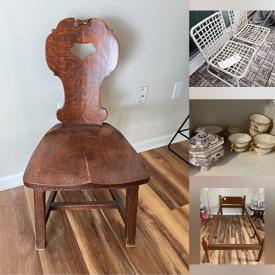 MaxSold Auction: This online auction features furniture such as Euro bungee chairs, antique chairs, wood dresser, bedframes, folding card tables, Bentwood chairs and others, linens, wall art, Gunderson crystal, Weber grill, pressed glass, Limoges, kitchenware, linens, lamps, pins, binoculars and much more!