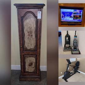 MaxSold Auction: This online auction features various items such as Billiards Table, cabinet, chairs, electric fireplace, stools, wooden bar, recliner, lamp, rug, samsung tv, pillow, ladder, patio furniture, wall art, desk, entertainment center, vacuum cleaner, baskets, trampoline, storage bed, mirror and much more.