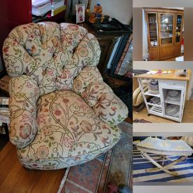 MaxSold Auction: This online auction features pinhole light fixture, lamps, Moen kitchen faucets, Threshold milk glass ceiling light, furniture such as an antique china cabinet, marble top table, linen armchair, harlequin buffet, Joelle dining chairs, antique Asian console table, recliners, antique secretary, adjustable stool and much more!