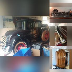 MaxSold Auction: This online auction features furniture such as a workbench, dresser, electric recliner, wooden wardrobe, storage bench, MCM George Tanier credenza, bar stools, bookcases, shelf and others, Stagecoach figure, books, Pieta statue, Steinway Sons piano and other instruments, jewelry box, decor, stemware, stairlift, vanity chest mirror, glass butterflies, lamps, mirror, seasonal decor, router table, scrollsaw, Craftsman grinder, hardware and much more!