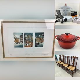 MaxSold Auction: This online auction features signed original art, vintage silverplate, crystal ware, 42” Panasonic TV, small kitchen appliances, furniture such as end tables, drafting table, and dining chairs, lamps, sports trading cards and much more!