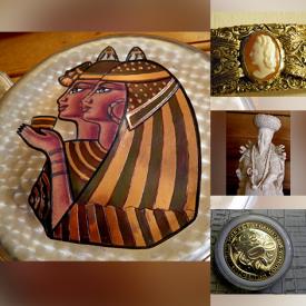 MaxSold Auction: This online auction features vintage collectible spoons, vintage inlay Egyptian wall plate, Anglo-Indian gong, Hematite necklace, vintage collectible doll, hand-carved wood and leather case, vintage books, zodiac brass ashtray, vintage Italian musical table, teacup/saucer set and much more!