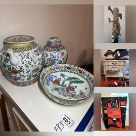 MaxSold Auction: This online auction features Muskoka chairs, dresser, cabinet, leather sofa, sideboard and mirror, marble carving, China, lamp, projector, turntable, guitar, typewriter, Opera glasses, vanity set, art on board, exercise bike, power washer and much more!