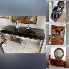 MaxSold Auction: This online auction features furniture such as a massage chair, patio table, chairs, dining table and chairs, Asian console table, cabinet hutch and others, platters, kitchenware, lamps, mirror, books, pillows, clothing, crystalware, Tiffany style lamp and much more!