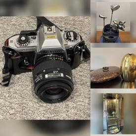 MaxSold Auction: This online auction features silver plate decor, Nikon camera, antique mahogany tub chair, antique oak chair, glass etagere, small kitchen appliances, framed artwork, glassware and much more!