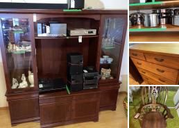 MaxSold Auction: This online auction features furniture such as Flexsteel sofa, Bassett end table, pantry, display cases, and kitchen table with chairs, lamps, home decor, small kitchen appliances, glassware, stoneware, hardware, fishing gear, area rugs and much more!