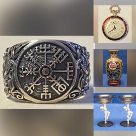 MaxSold Auction: This online auction features silver, gold, & gemstone jewelry, pocket watch, Chinese stamp set, Stavangerflint bowl, oil paintings, Chinese Cloisonne vase, carnival glass, teacup/saucer sets, Art Deco cocktail glasses, vintage perfume bottles, glass decanters, Indigenous artwork, art books and much more!