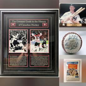 MaxSold Auction: This online auction features hockey lithographs, signed baseballs, signed Blue Jays bats, Pat Bordered signed booklet, midcentury cufflinks, Mallrats Blueprint poster signed by Kevin Smith, Jeff Dunham signed framed picture, Manfrotto lighting stand set, NHL uncut stamp sheets,  signed Don Larsen’s Perfect Game and much more!