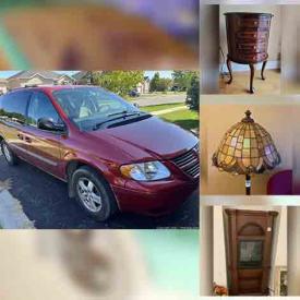 MaxSold Auction: This online auction features Dodge Caravan, area rugs, dining room table & chairs, Royal memorabilia, power lift chairs, decanter set, grandfather clock, wood slab tables, live plants, upright piano, stained-glass style lamps, small kitchen appliances, medical aids, horse brasses, Keirstead prints, desks, cedar chest, chest freezer, ladders, power, hand & yard tools, TV, electric fireplace, vinyl records and much more!