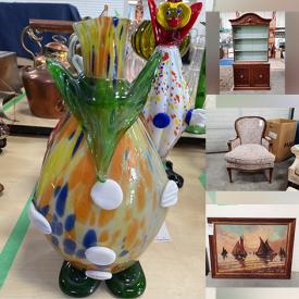 MaxSold Auction: This online auction features armchair, teak side table, buffet, recliner, nightstand, vintage box, Wedgwood Dishes, glassware, sterling flatware, vintage sewing machine, paintings and much more!