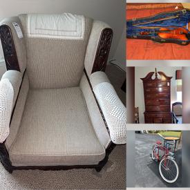 MaxSold Auction: This online auction features framed wall art, violins, furniture such as record console, wooden cabinets, dining table and chairs, armchair, and Bassett dresser, glassware, DVDs, lamps, kitchenware, computer accessories, power tools, lawnmowers and much more!