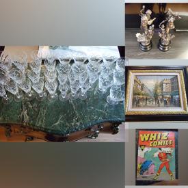 MaxSold Auction: This online auction features antique Waterbury clock, Seth Thomas mantle clocks, vintage radios, art glass, stamps, sad irons, perfume bottles, train cars, die-cast vehicles, vinyl records, sports trading cards, hand tools, ladder blue & white pottery, comics and much more!