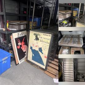 MaxSold Auction: This online auction features a storage unit with art displays, lithographs, posters, printer, scanner, tools, reliefs, ramp, stools, bins, shelves, shop vac, pressure washer and much more!