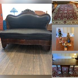 MaxSold Auction: This online auction features a walnut dropleaf table, Ethan Allen grandfather clock, 1850s Horsehair sofa, picnic baskets, digital cameras, doll beds, silverplated items, stuffed animals, rugs, bakeware, crystalware, china, Olympic pins, Wedgwood, brass items and much more!