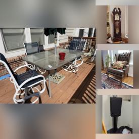 MaxSold Auction: This online auction features various items such as  Bassett Sofa, End Table, Coffee Table, Bedding, Mirror, Mosaic Decor, Porcelain, Brass, Yamaha Turntable, Reel to Reel Player, Desk,  Sofa, Grandfather Clock/Bookcase and much more.