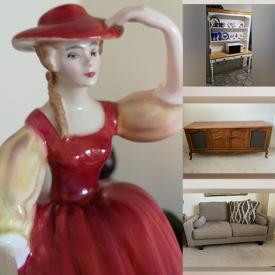 MaxSold Auction: This online auction features Royal Doulton, Limoges, silverplate, framed original art, furniture secretary desk, custom upholstered chairs, dry sink, Eastlake style chairs, Barrymore sofa and dining table, lamps, glassware and much more!