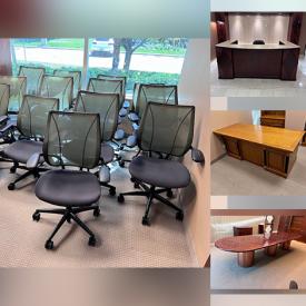 MaxSold Auction: This online auction features items like a leather chair, reception desk, office chair, filing cabinet, bar cabinet, mini fridge, side table, sofa and much more!