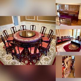 MaxSold Auction: This online auction features traditional dining room set rosewood cabinet, living room set,  standup piano and more!