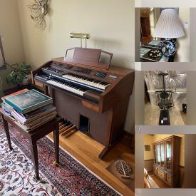 MaxSold Auction: This online auction features end tables, buffet, secretary desk, curio cabinet, cocktail table, Baldwin organ, lamps, wall art, animal figurines, Staffordshire China, Vintage Zenith stereo system, tools and much more!